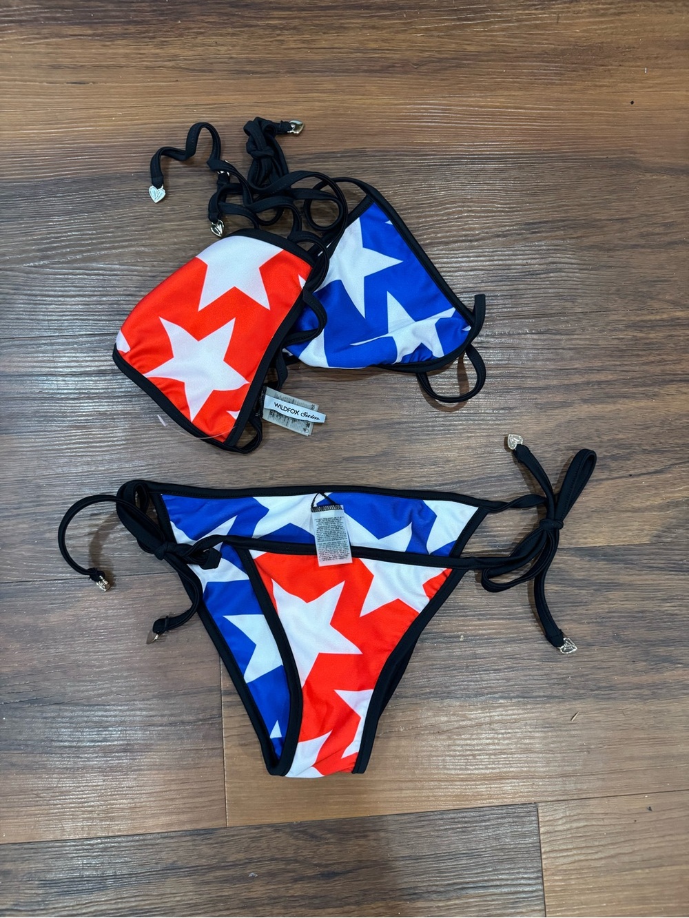 Wildfox 80s Stars Reversible Bikini L Top S Bottom Red White Blue
